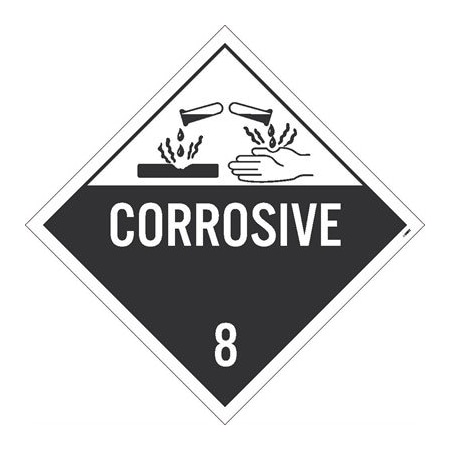 Nmc Corrosive 8 Placard, Pressure Sensitive Vinyl, 10-3/4 in W x 10-3/4 in H DL12P50